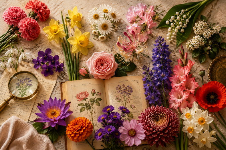 Elegant arrangement of birth flowers representing the months of the year