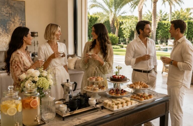 Elegant afternoon coffee gathering at home