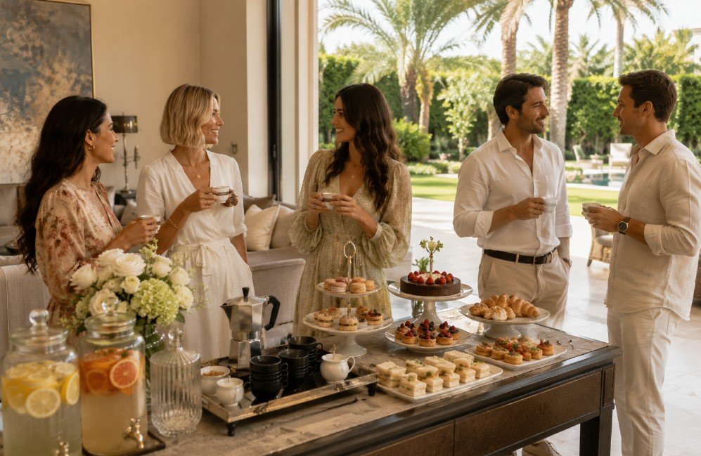 Elegant afternoon coffee gathering at home