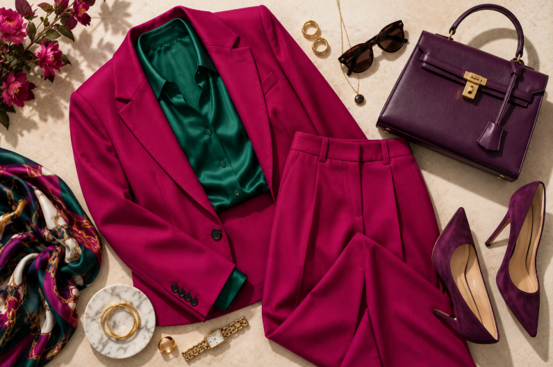 Elegant women's outfit pieces in a sophisticated mix of complementary colours