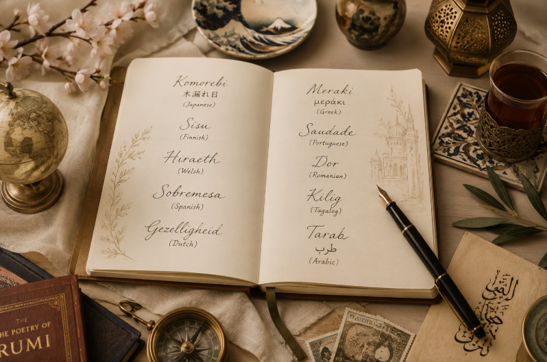 Beautiful words from around the world represented through elegant cultural details